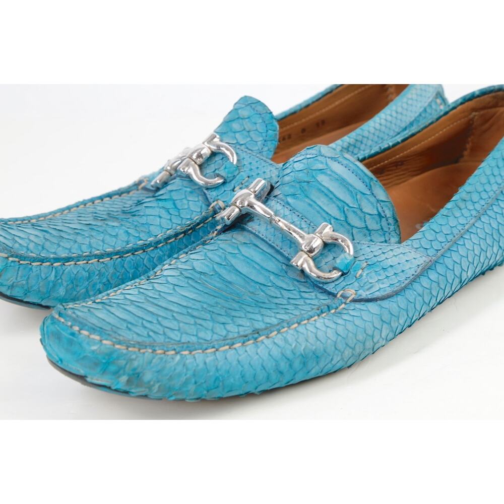 Salvatore Ferragamo Loafers 13 D Blue Python Snakeskin Gancini Bit Driving Shoes - Picture 4 of 16